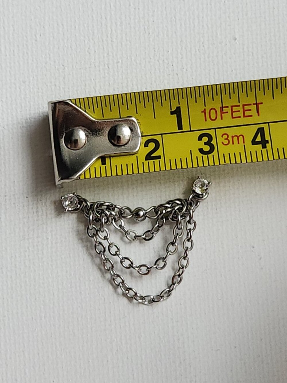 Silver triple piercing chain attachment for cartilage jewelry - Picture 7 of 8